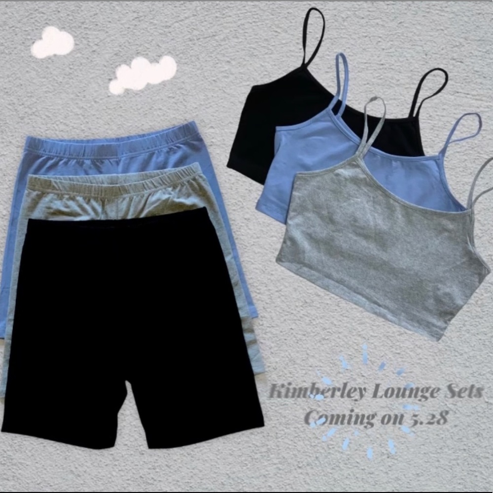 Blue - 2pcs Lounge Set: crop top & biker shorts